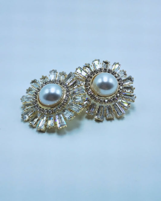 Crystal Flower Pearl Earrings