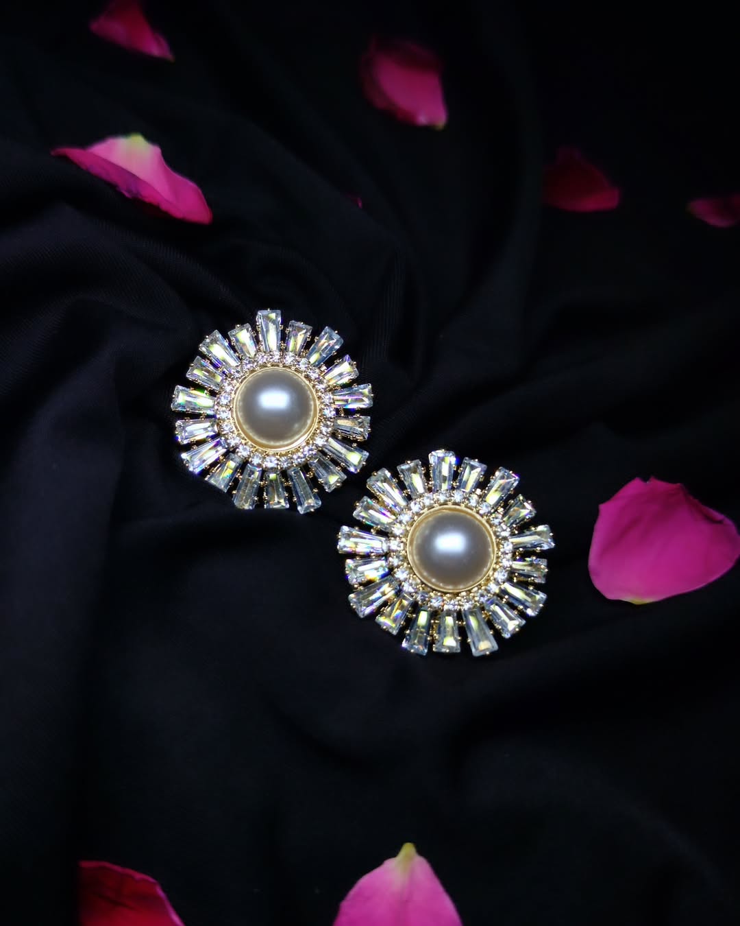 Crystal Flower Pearl Earrings