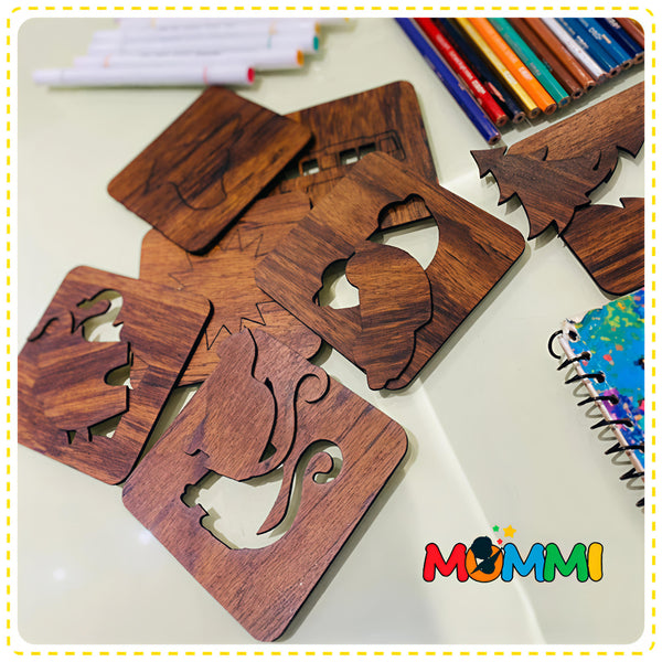 24 Pieces Kids Wooden Drawing Stencils Kit With Puzzle