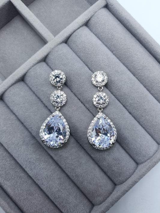 Silver Drop Stone Earrings