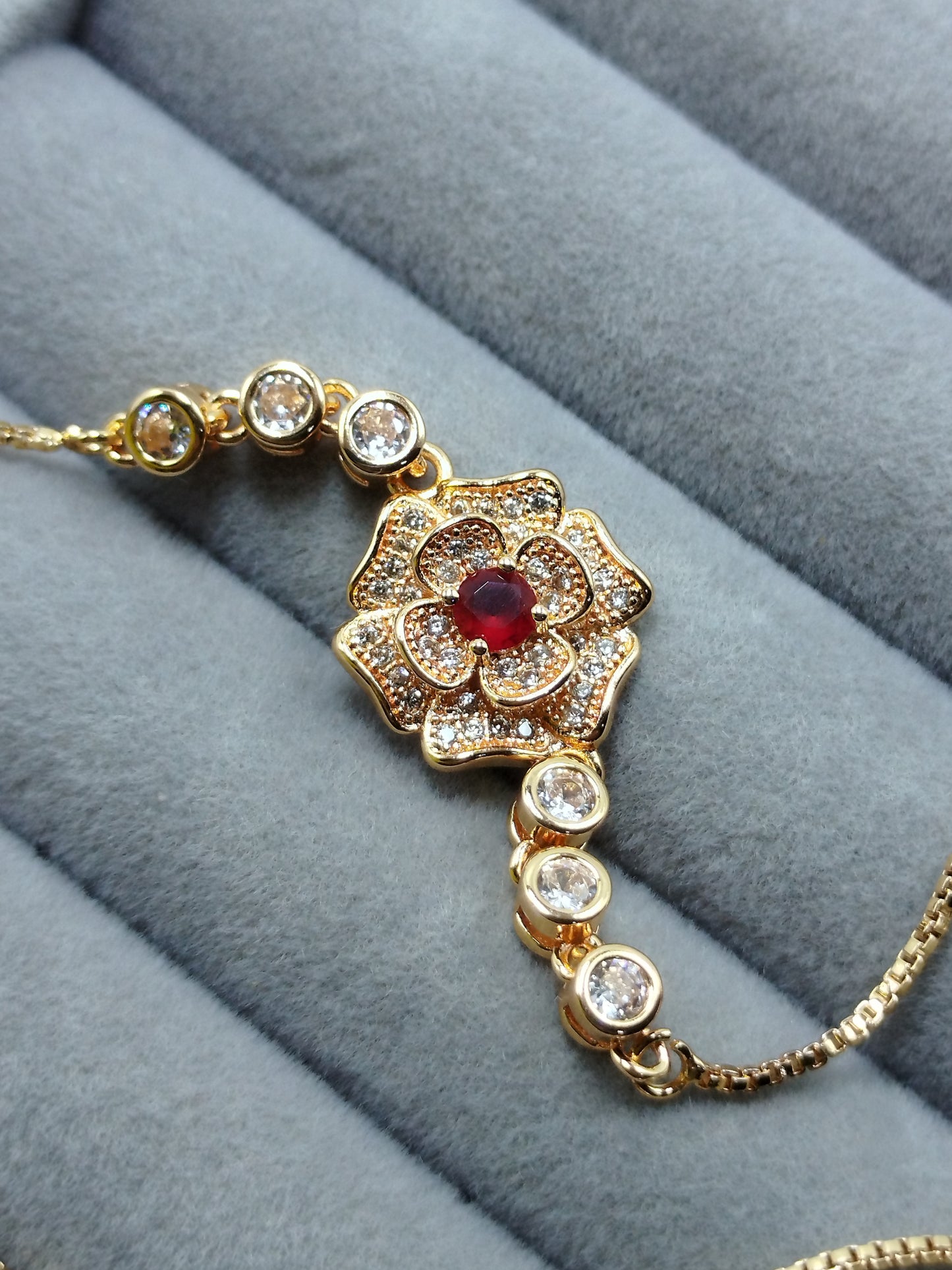 Red Stone Flower Bracelet