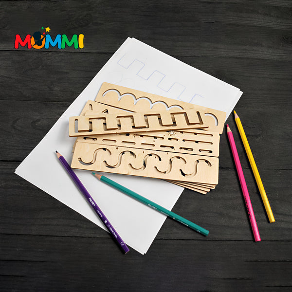 Wooden Montessori stencil set for toddler, Educational Toy for Kids, Wooden stencils set