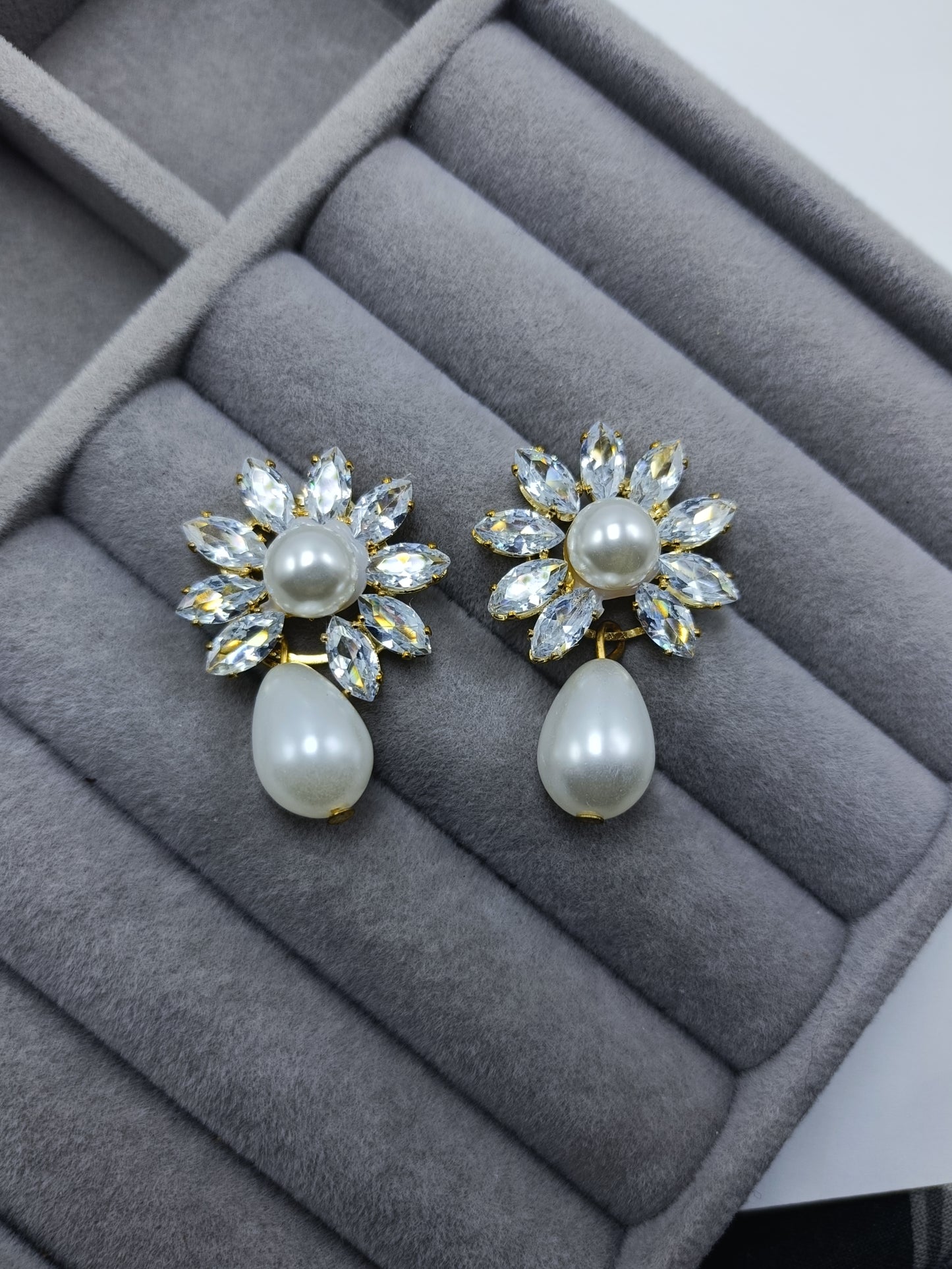 Crystal Flower Pearl Earrings
