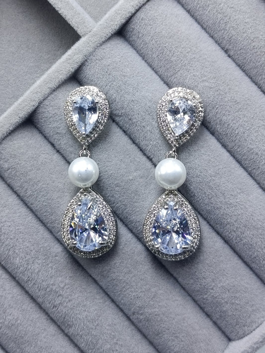 Drop Stone Pearl Earrings